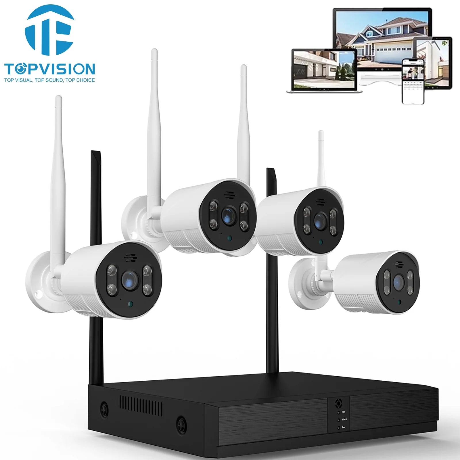 4Pcs Wireless Security Camera System, 8CH 3MP NVR, 1080P Surveillance Cameras with Color Night Vision, IP66 Waterproof, Outdoor Camera, Wi-Fi APP Control, No HDD