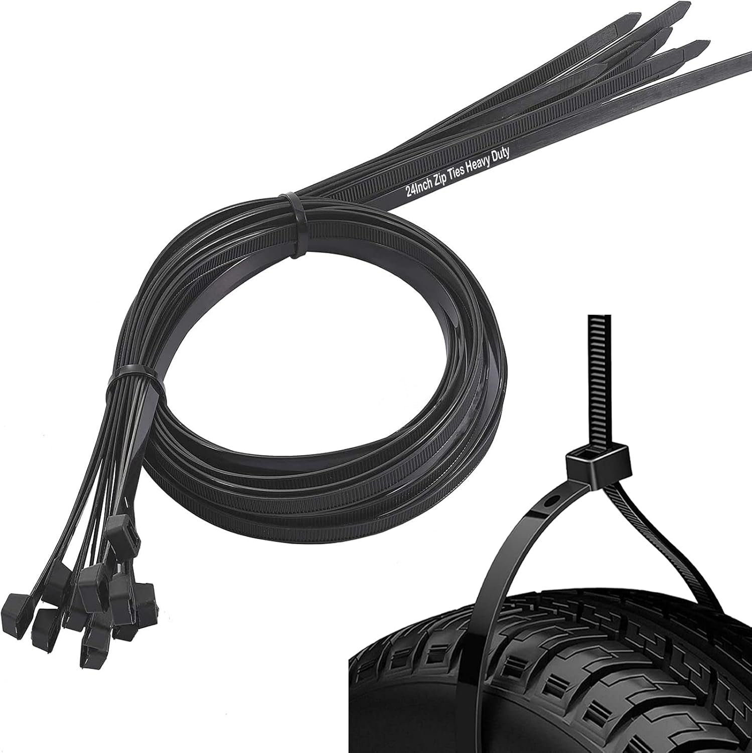 Zip Ties Heavy Duty 24 Inch，Strong Large Black Zip Ties with 175 Pounds Tensile Strength, Durable Long Tie Wraps, Indoor and Outdoor Nylon Zip Tie UV Resistant, Premium Long Cable Ties ，45 Pack