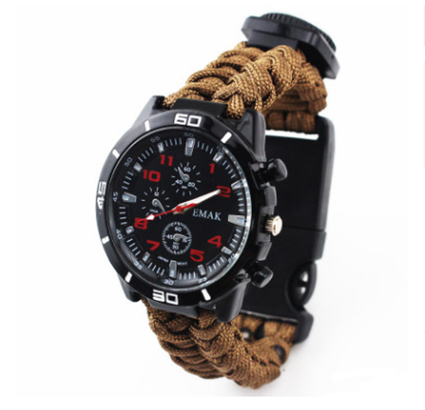 EMAK Survival Watch Camping Outdoor Medical Multi-Functional Compass Thermometer Rescue Paracord Wristband Equipment Tools Kit