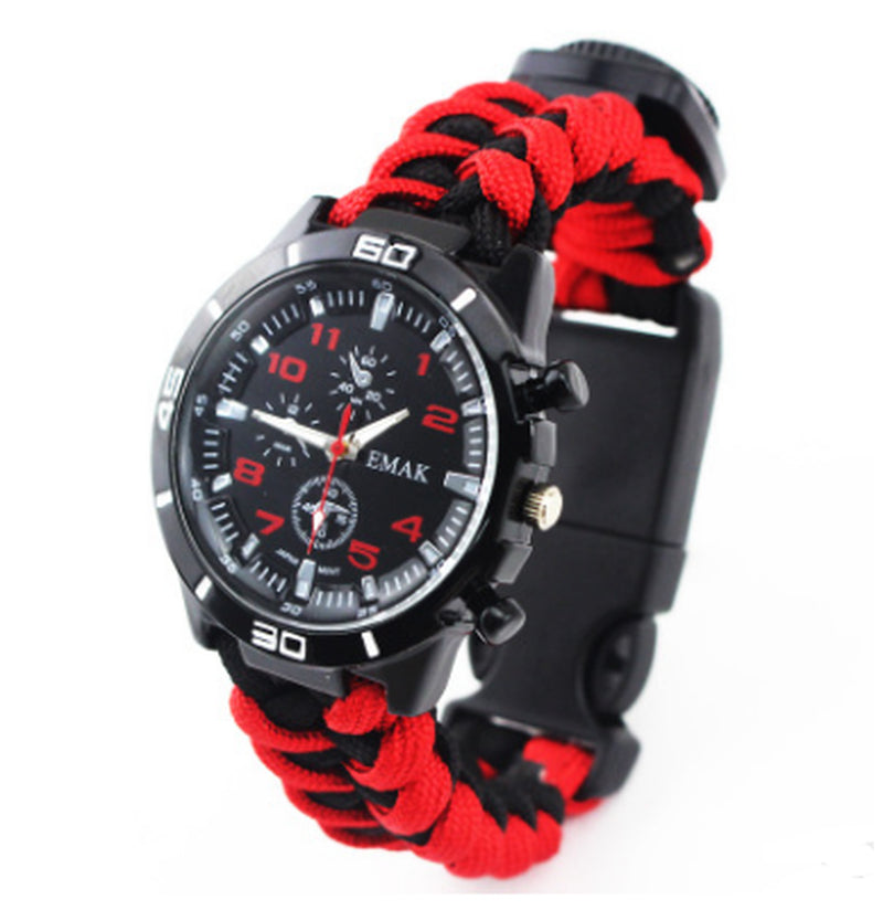 EMAK Survival Watch Camping Outdoor Medical Multi-Functional Compass Thermometer Rescue Paracord Wristband Equipment Tools Kit