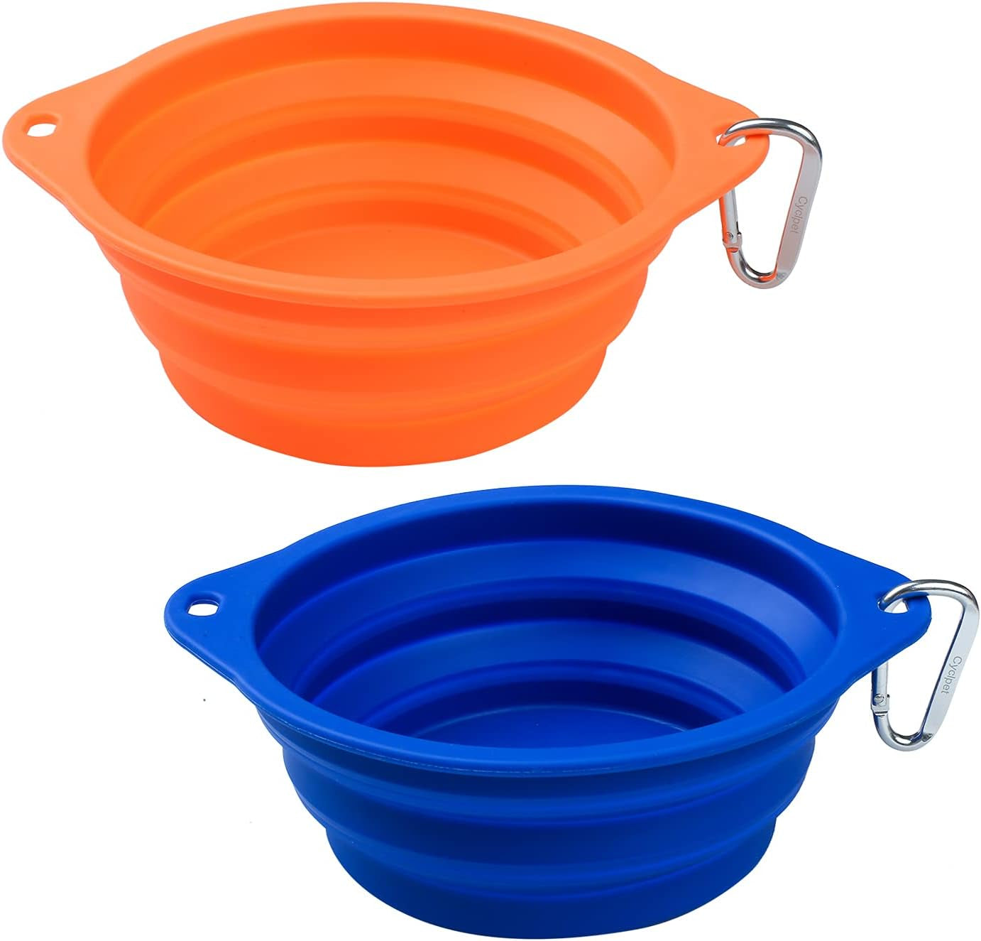 Advanced Collapsible Dog Bowl, Portable Foldable Water Food Bowls with Carabiner Clip for Outdoor,Walking, Traveling,Hiking,Jogging (4 Pack) (Blue,Orange)
