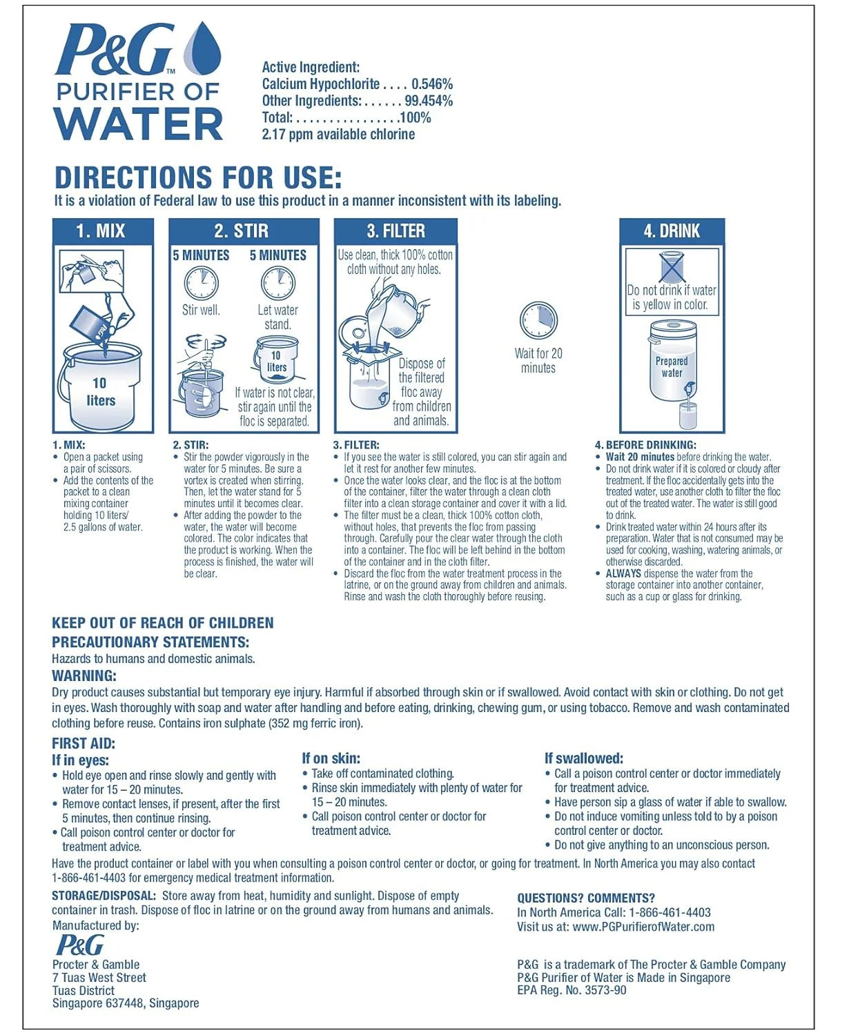 Purifier of Water Portable Water Purifier Packets. Emergency Water Filter Purification Powder Packs for Camping, Hiking, Backpacking, Hunting, and Traveling. (4 Packets)