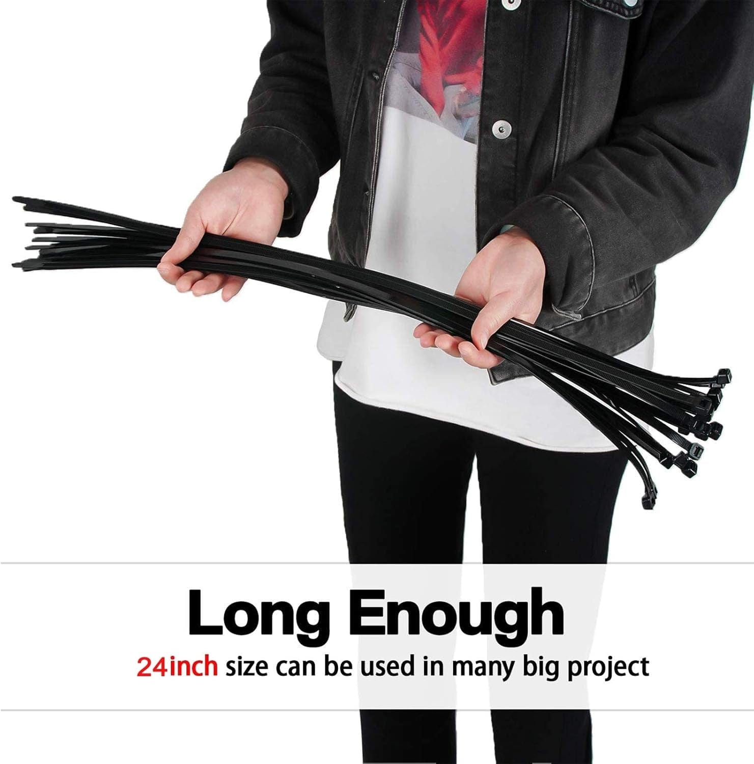 Zip Ties Heavy Duty 24 Inch，Strong Large Black Zip Ties with 175 Pounds Tensile Strength, Durable Long Tie Wraps, Indoor and Outdoor Nylon Zip Tie UV Resistant, Premium Long Cable Ties ，45 Pack