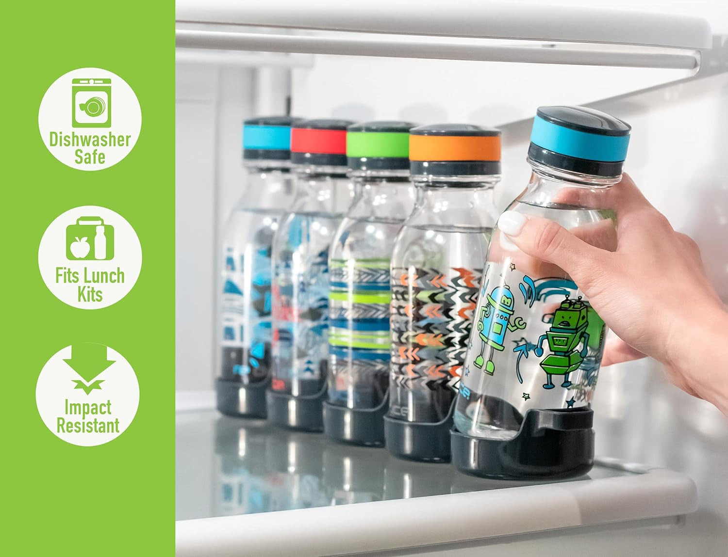 Waterweek Reusable Water Bottle Set, 20Oz – Plastic Reusable Water Bottle Set of 5, plus Fridge Tray – Bpa-Free, Leak Proof Twist off Cap – You Go Girl