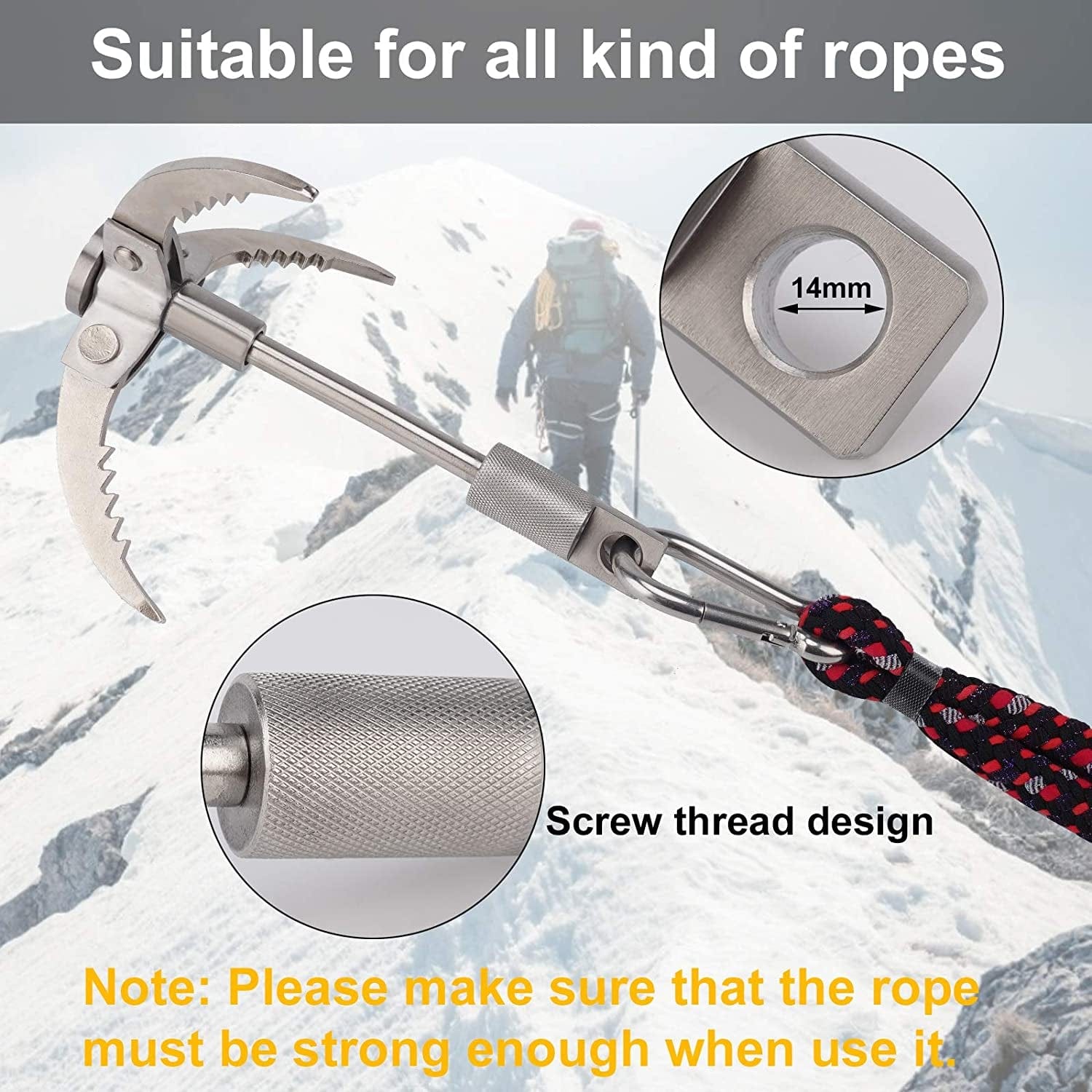 Grappling Hook,  Climbing Hook Folding Stainless Steel Gravity Rock Grappling Hooks for Outdoor Survival, Camping, Hiking, Tree &Rock &Mountain Climbing