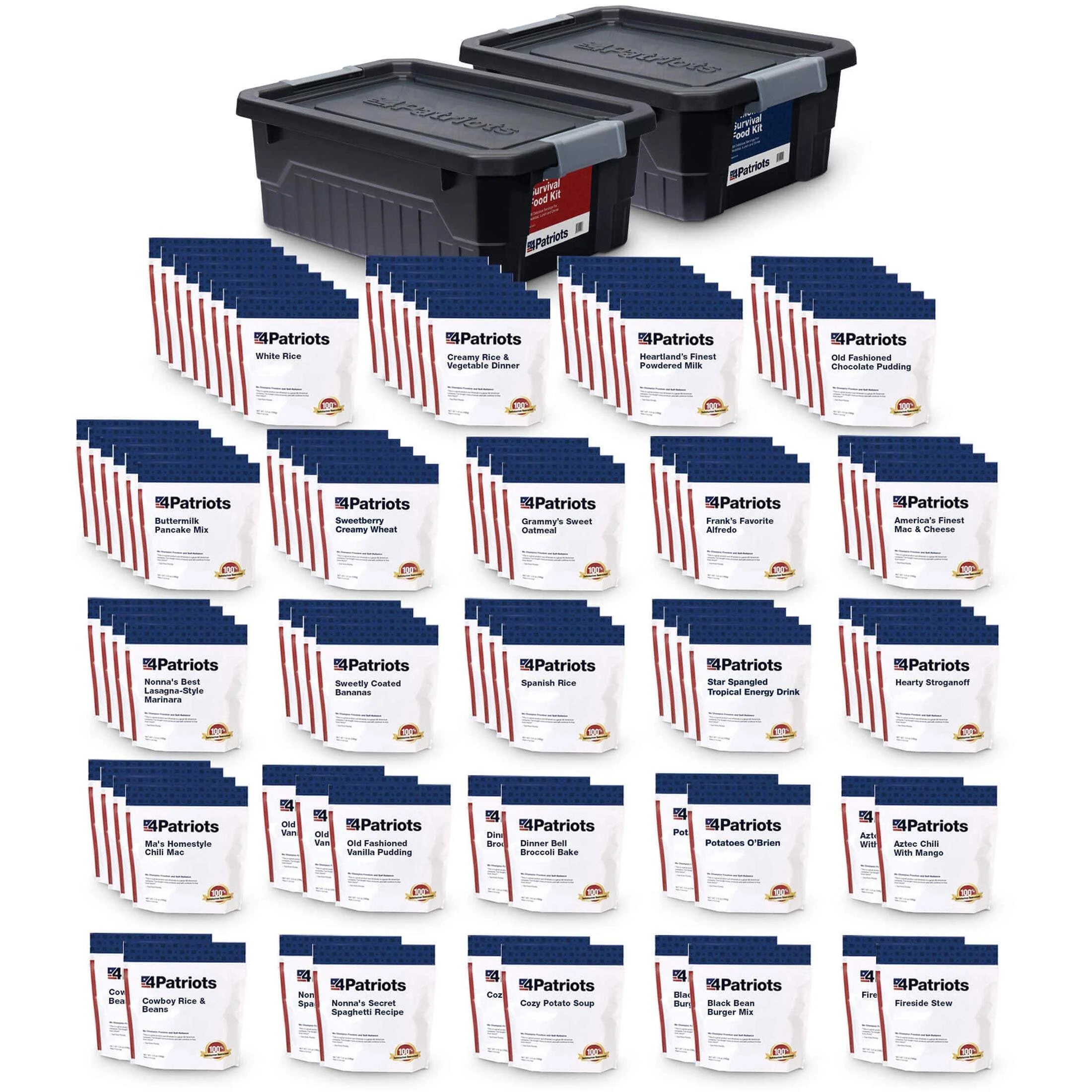 4Patriots: 3-Month Survival Food Kit - Emergency Food Supply - Freeze Dried Food - Designed to Last 25 Years - 688 Servings - 135,840 Total Calories - Disaster-Resistant Packaging