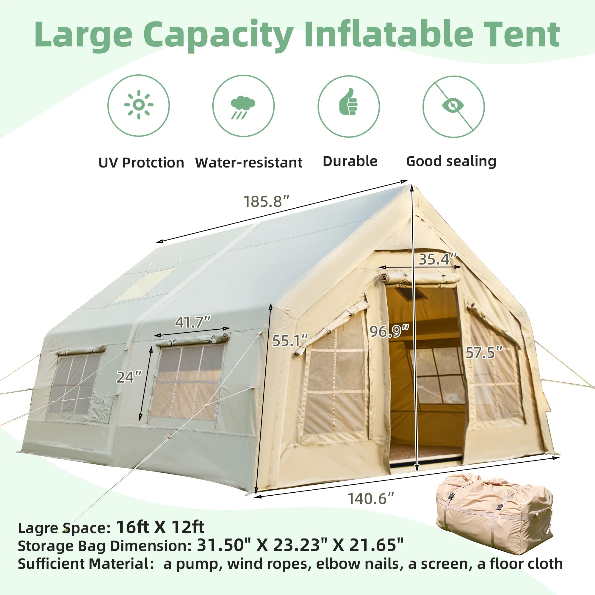 RICHRYCE 12-15 Person Inflatable Camping Tent with Carrying Bag