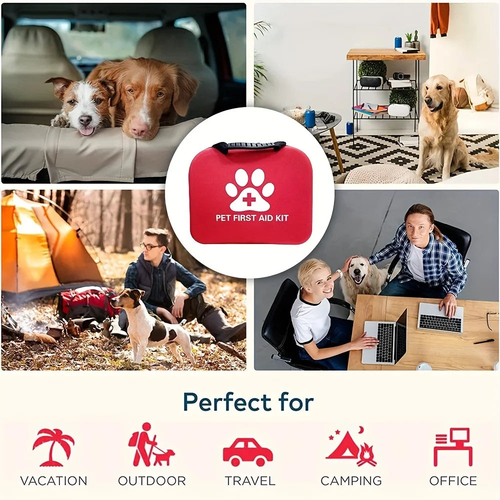 61Pcs Portable EVA Emergency Dog ​​And Cat Pet First Aid Kit Set for Outdoor Travel and Camping with Medical Supplies
