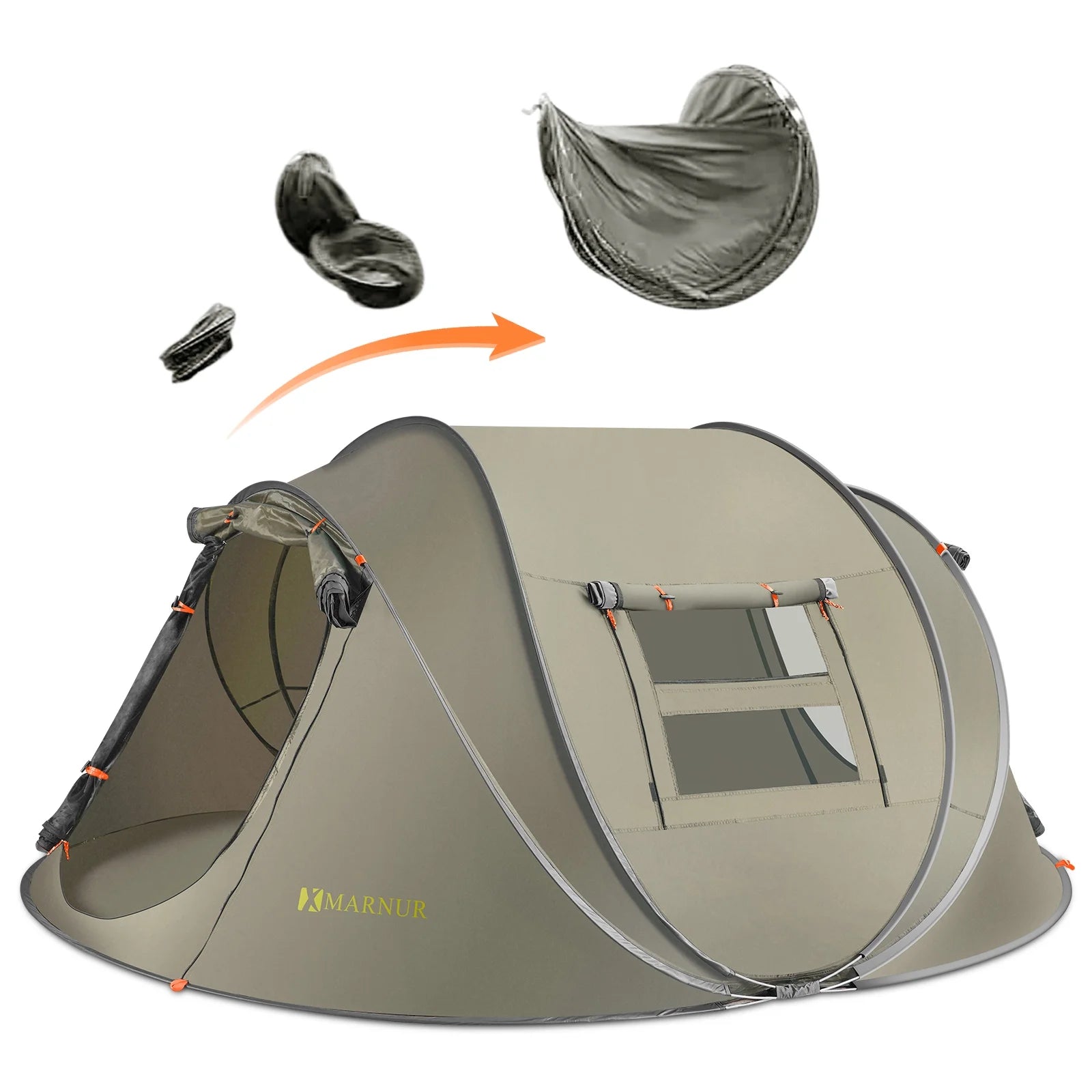 Instant Tent 4-Person Camp Tent, Auto Setup Pop up Tent, Waterproof, Huge Door & Windows, Green