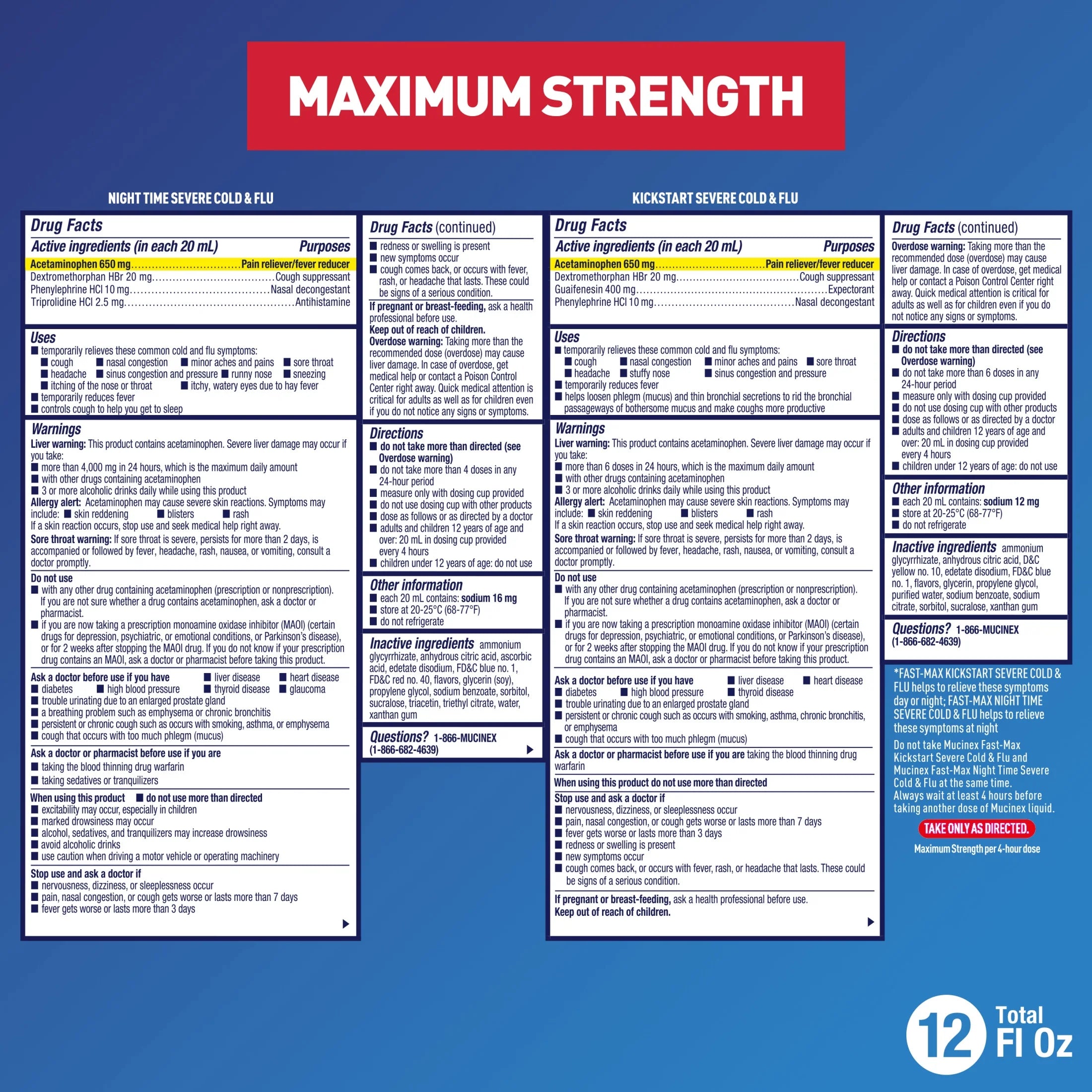 Fast-Max Kickstart Severe Cold & Flu & Nighttime Severe Cold & Flu Liquid Medicine, 2X6 Fl Oz