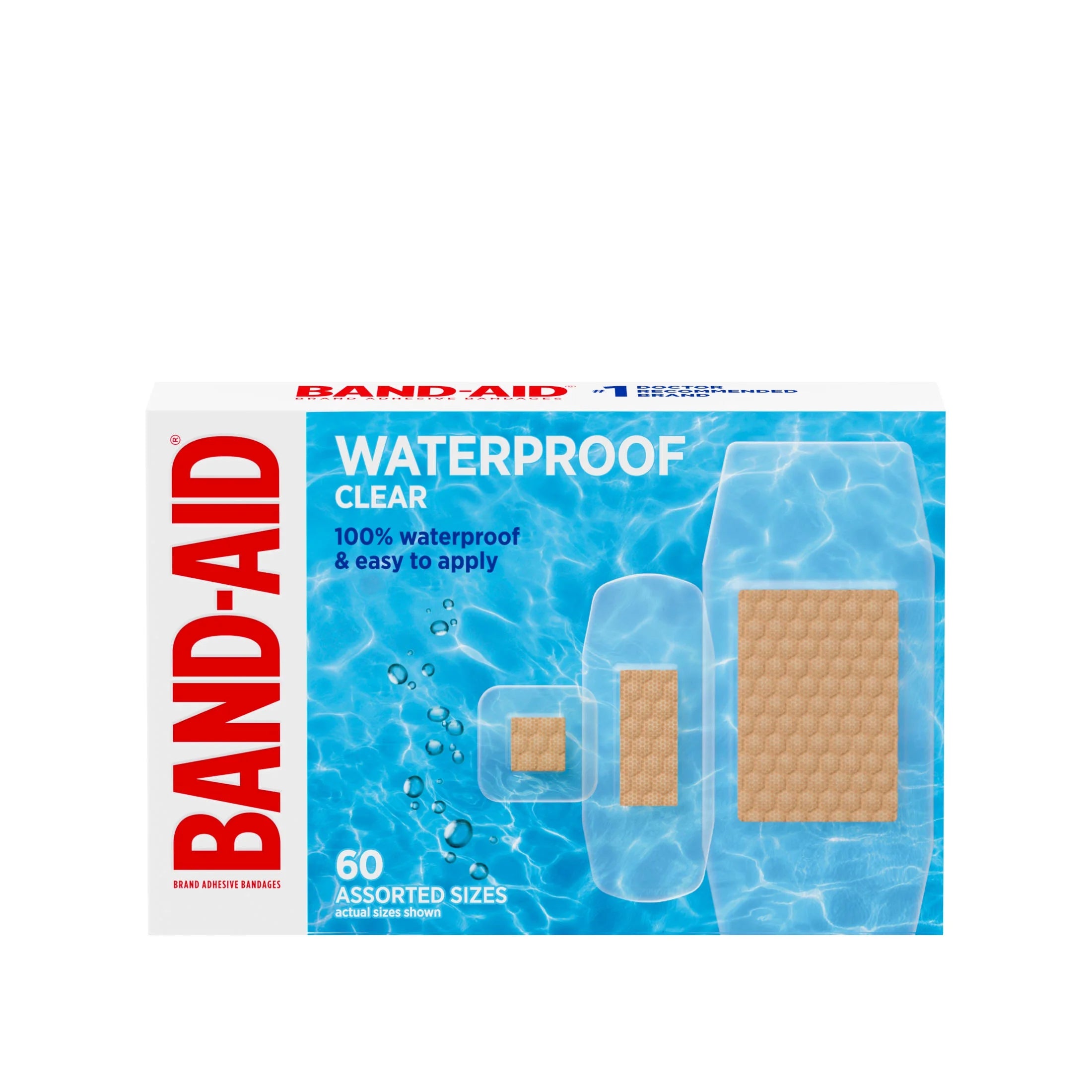 Brand Clear Waterproof Adhesive Bandages, Assorted, 60 Count