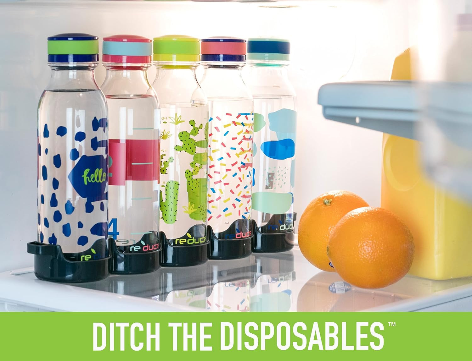 Waterweek Reusable Water Bottle Set, 20Oz – Plastic Reusable Water Bottle Set of 5, plus Fridge Tray – Bpa-Free, Leak Proof Twist off Cap – You Go Girl