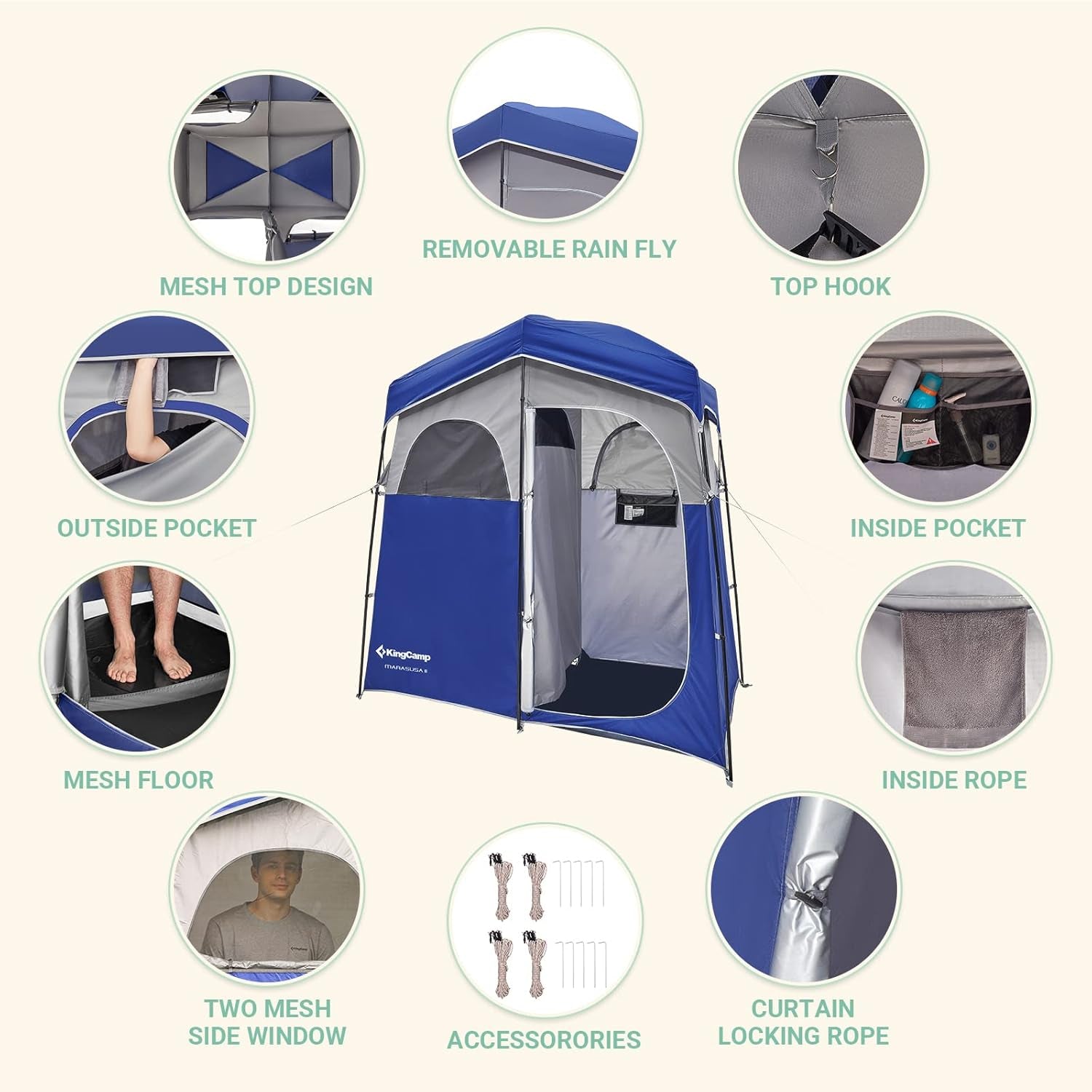 Shower Tent, Large Portable 1/2 Room Dressing, Toilet and Changing Tents with Shower Bag & Floor for Camping & Travel