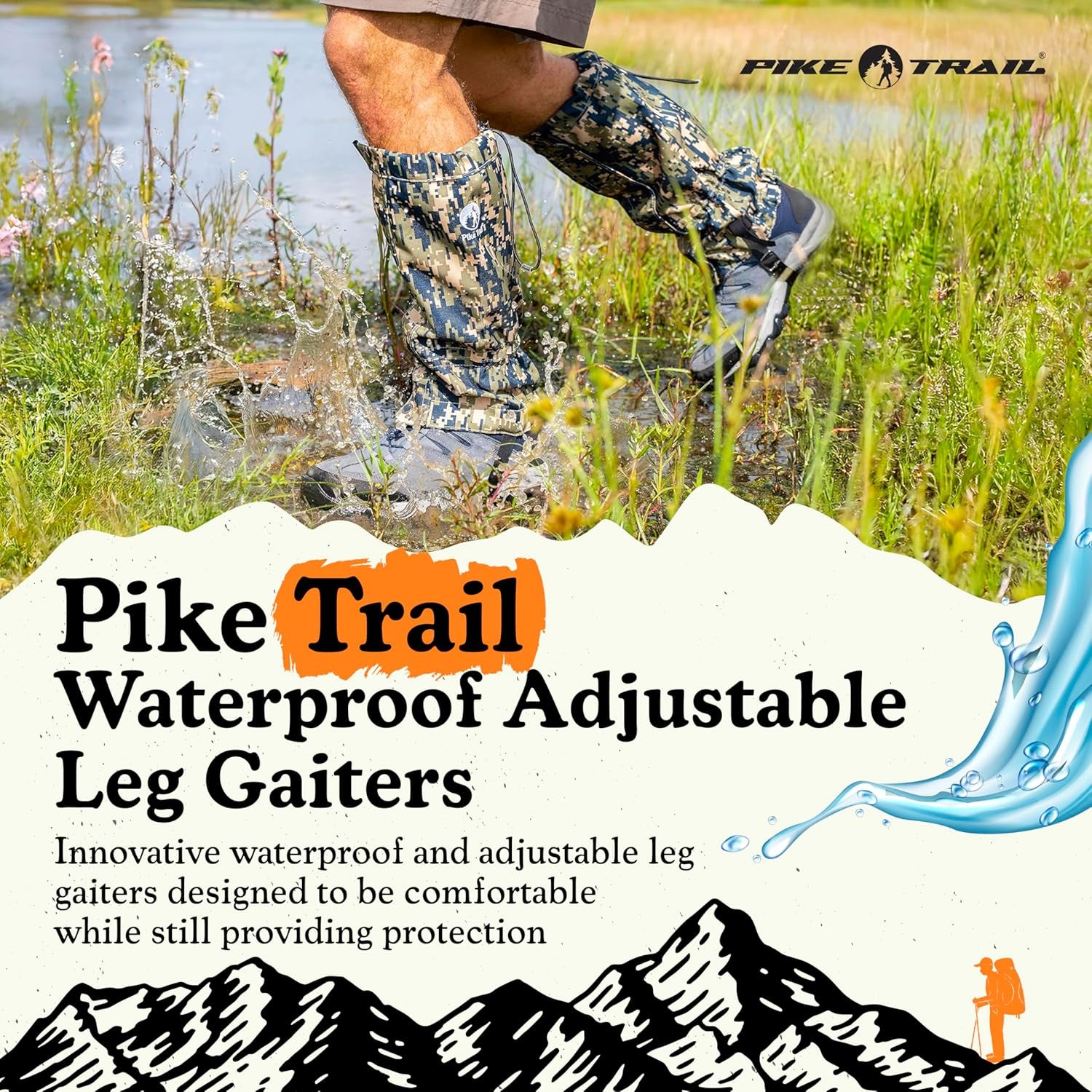 Adjustable Leg Gaiters - Lightweight, Waterproof - Leg Guards for Men & Women - Hiking Essentials Ideal for Hunting, Trekking & Fishing - 1 Pair