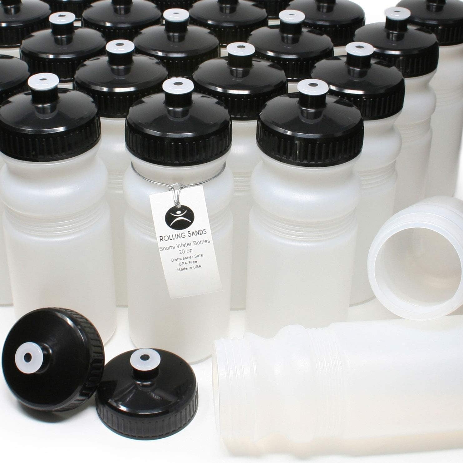 20 Ounce Sports Water Bottles 100 Pack, Bpa-Free, Made in USA, Dishwasher Safe
