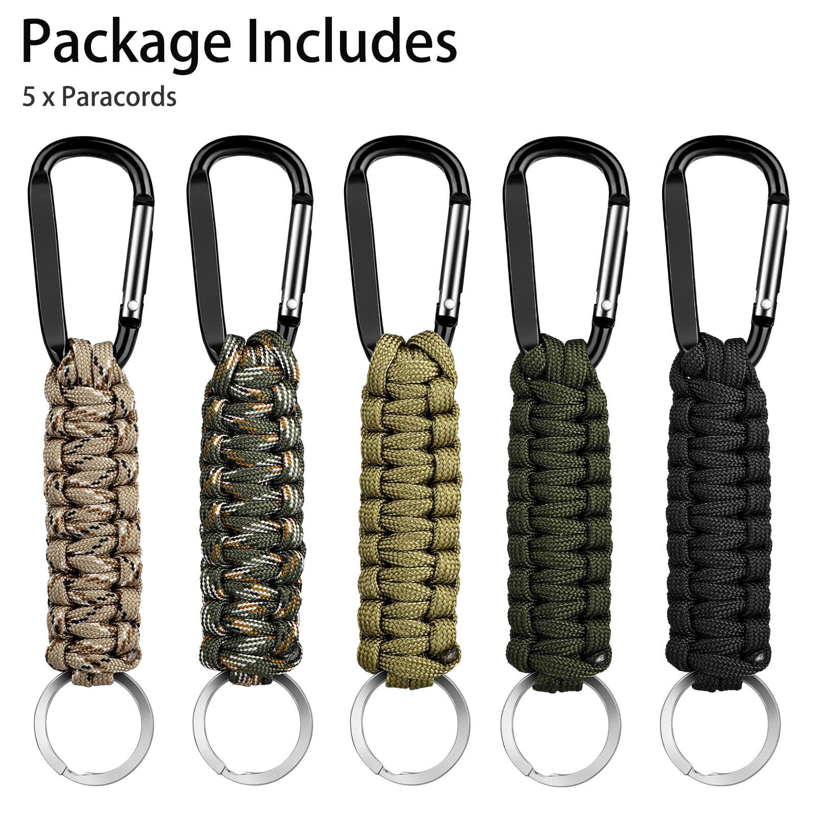 5Pcs Paracord Lanyard Keychain Keyring Cord W/Carabiner Outdoor Camping Survival