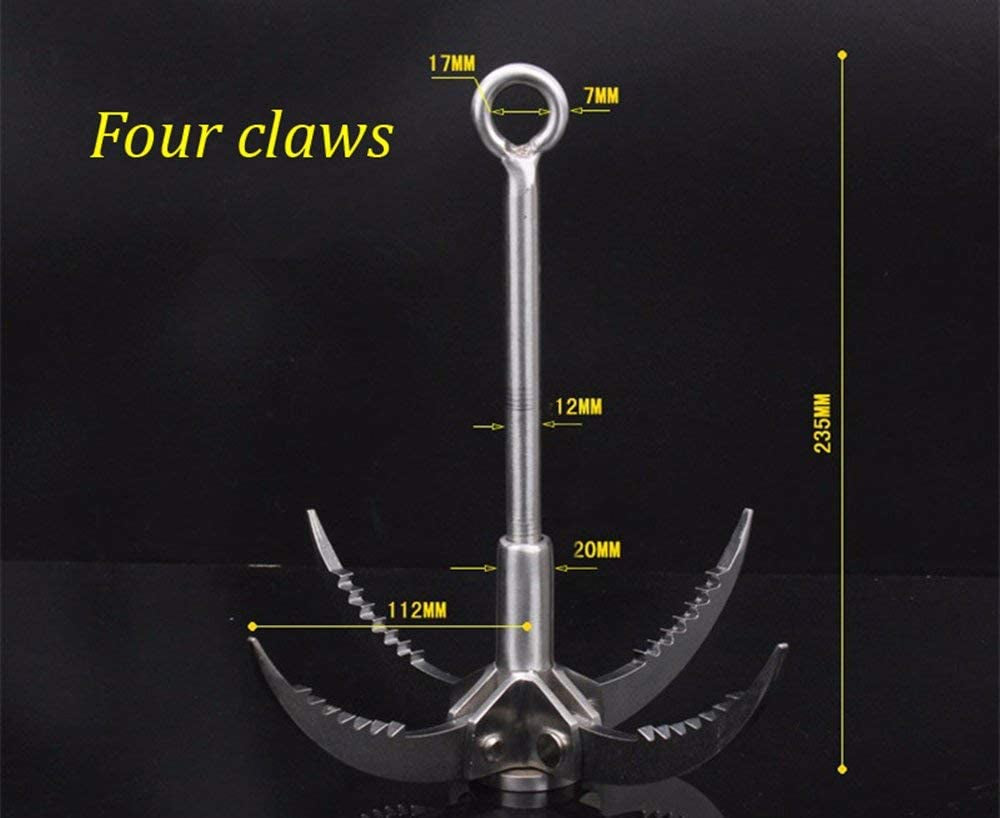 3-Claw 4-Claw Sawtooth Grappling Hook, with 10M/33Ft 8Mm Auxiliary Rope Stainless Steel Claw Carabiner for Outdoor Activity Magnet Fishing Tool