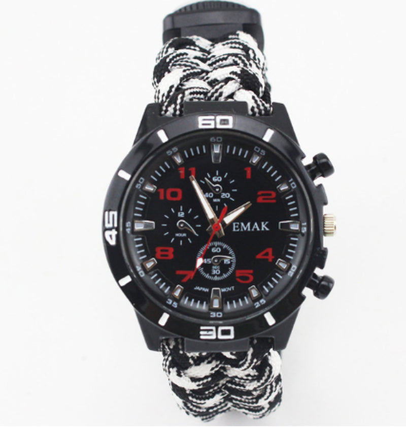 EMAK Survival Watch Camping Outdoor Medical Multi-Functional Compass Thermometer Rescue Paracord Wristband Equipment Tools Kit