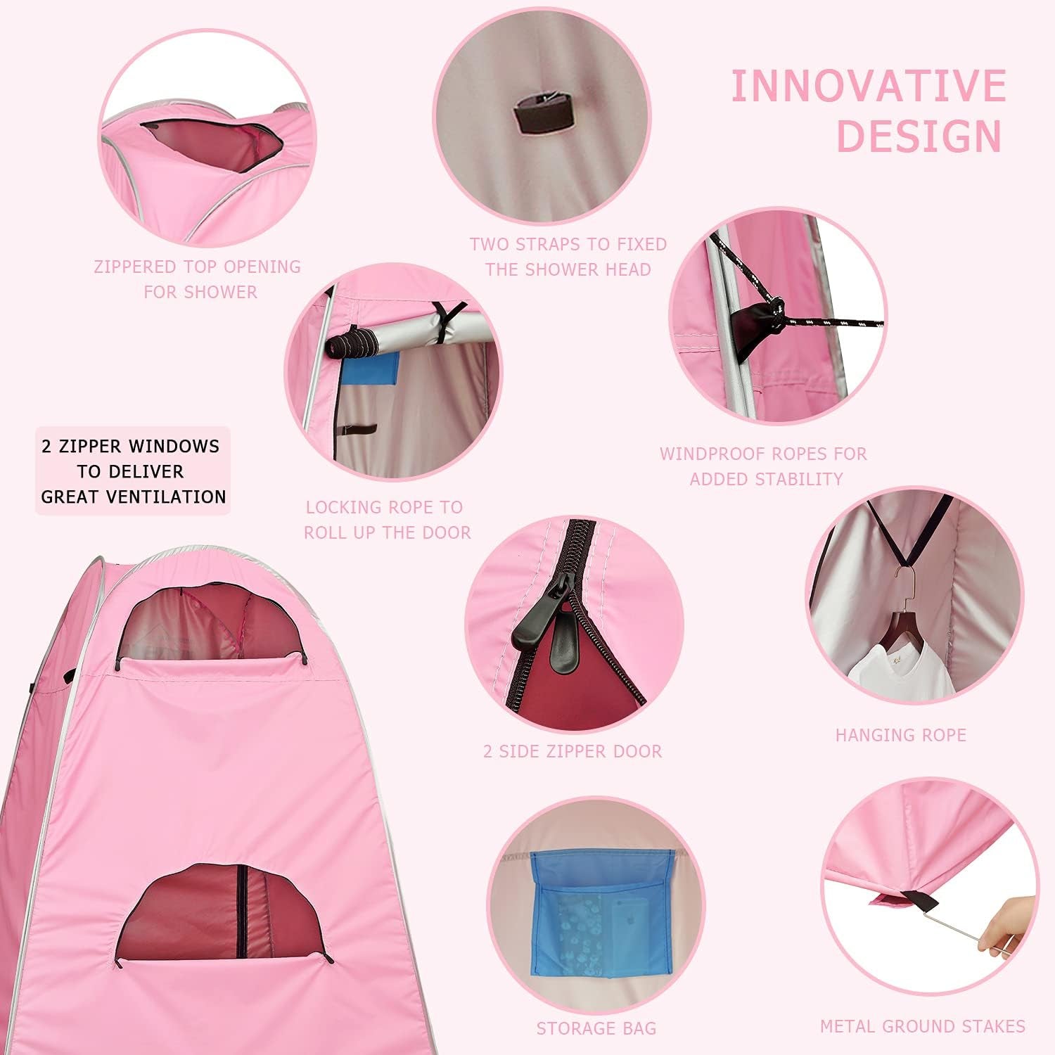 Privacy Shower Tent – Pop up Changing Tent Camping Shower Toilet Tent Portable Shelters Room 6.2 FT Tall