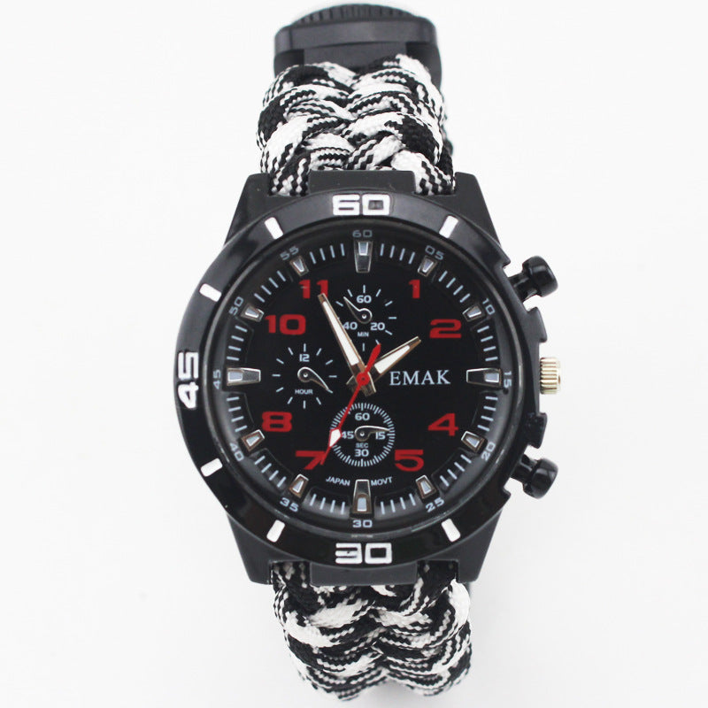 EMAK Survival Watch Camping Outdoor Medical Multi-Functional Compass Thermometer Rescue Paracord Wristband Equipment Tools Kit