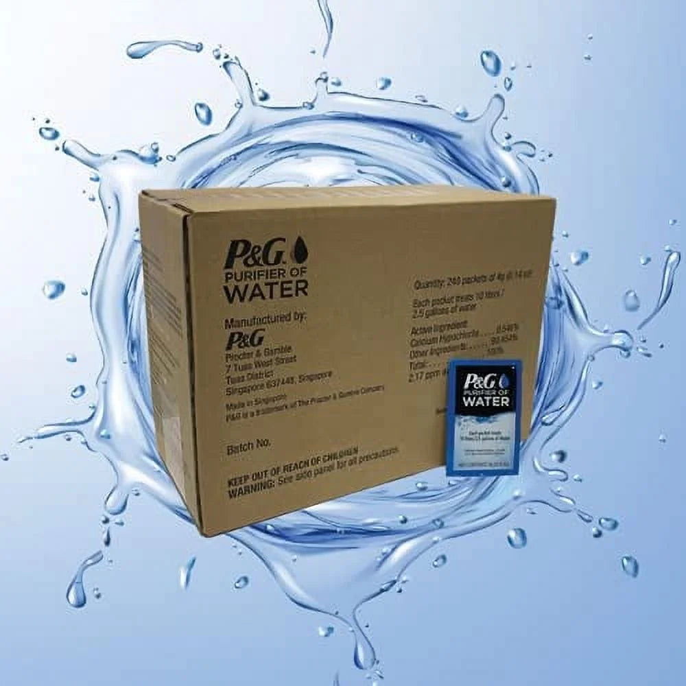 Purifier of Water Portable Water Purifier Packets. Emergency Water Filter Purification Powder Packs for Camping, Hiking, Backpacking, Hunting, and Traveling. (Box of 240 Packets)