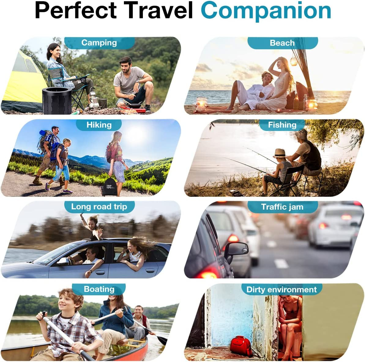 Portable Toilet for Car Travel, Camping, Adults - Folding Bucket Potty, Waterproof for Boat/Hiking/Long Trips