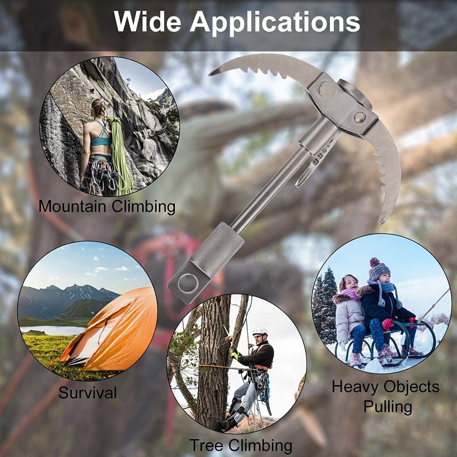 Grappling Hook,  Climbing Hook Folding Stainless Steel Gravity Rock Grappling Hooks for Outdoor Survival, Camping, Hiking, Tree &Rock &Mountain Climbing