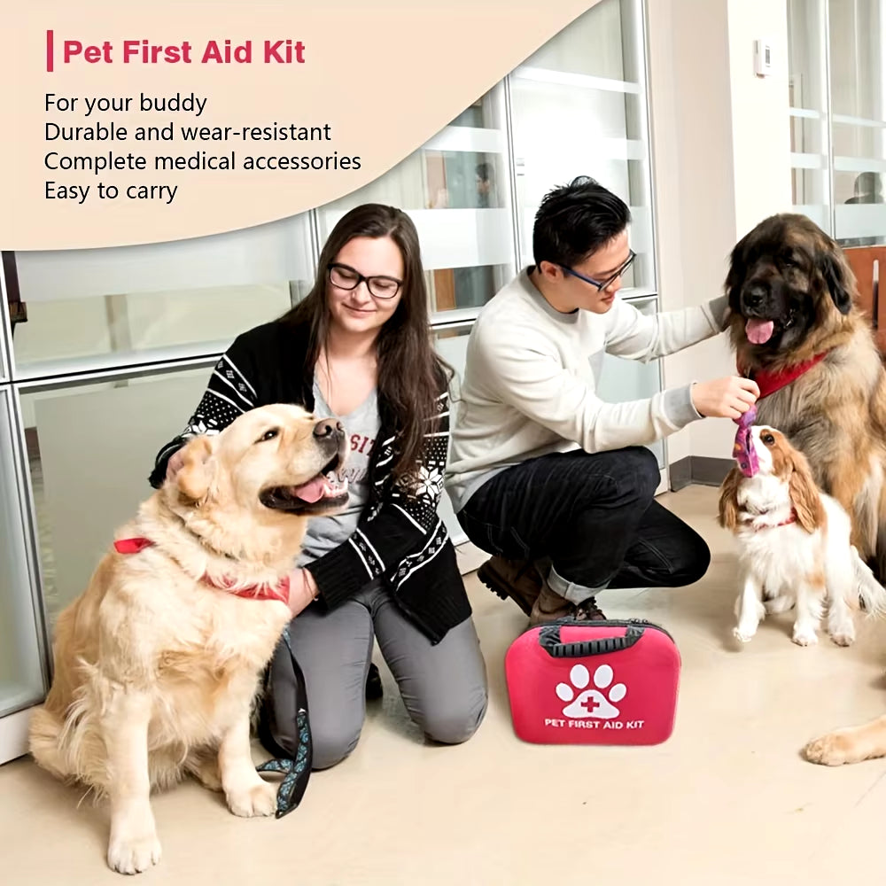 61Pcs Portable EVA Emergency Dog ​​And Cat Pet First Aid Kit Set for Outdoor Travel and Camping with Medical Supplies