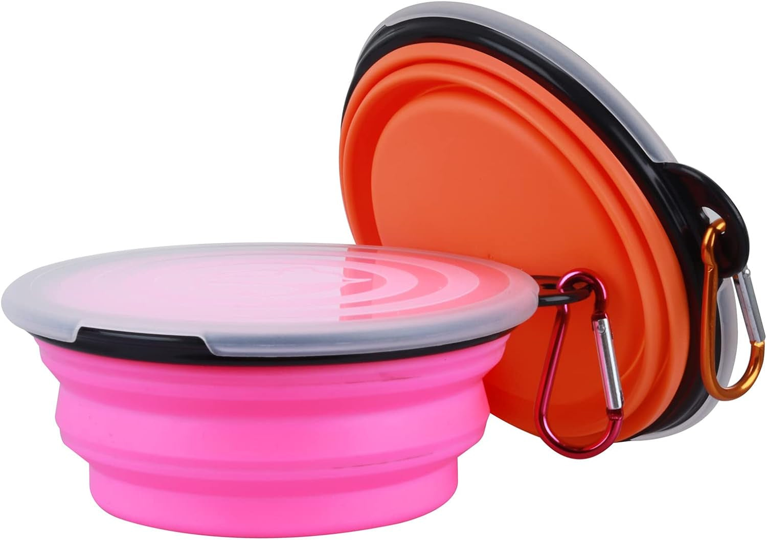 Collapsible Dog Bowl,2 Pack Portable and Foldable Pet Travel Bowls Collapsable Dog Water Feeding Bowls Dish for Dogs Cats and Small Animals,With Lids (Small, Pink+Orange)