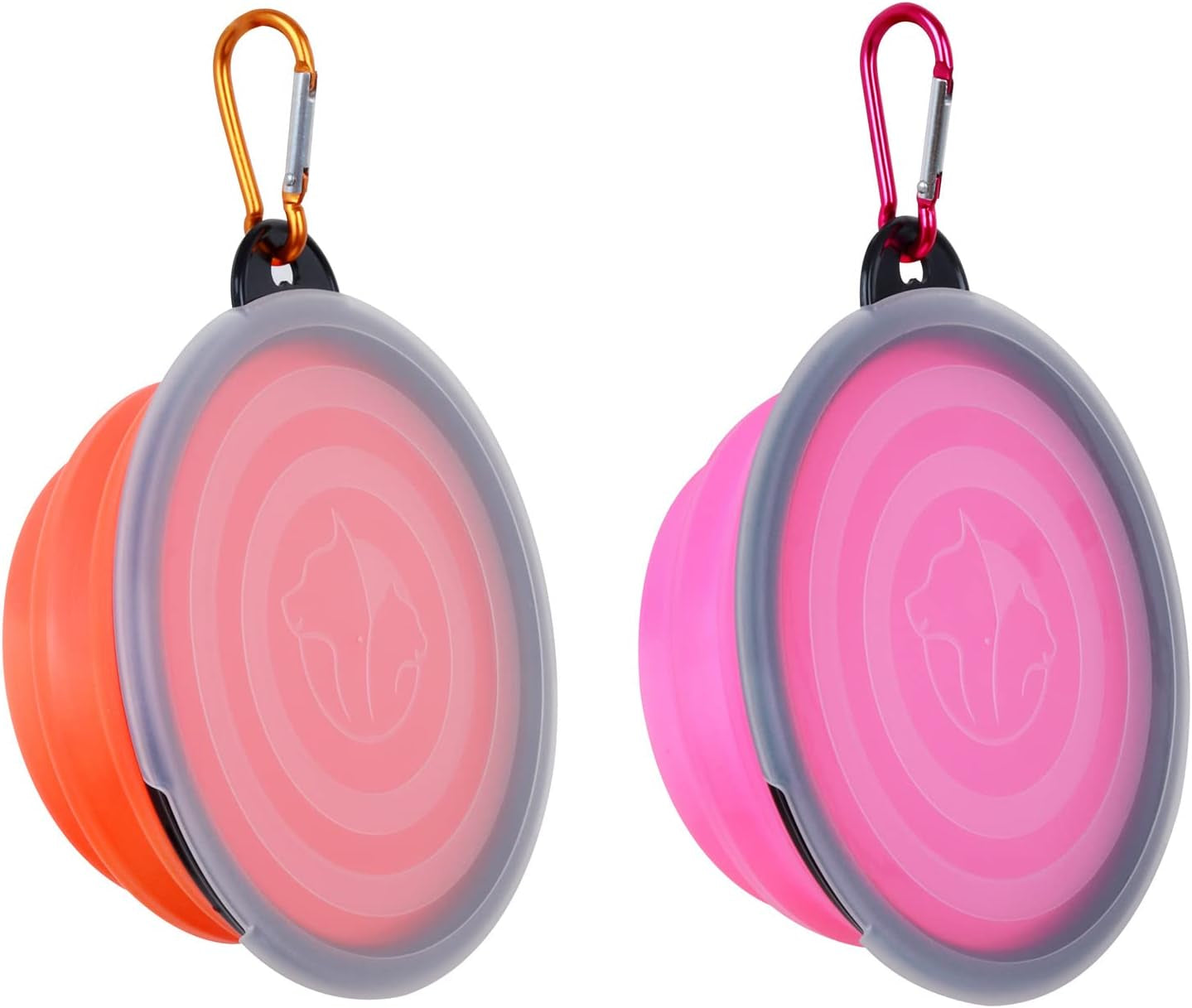 Collapsible Dog Bowl,2 Pack Portable and Foldable Pet Travel Bowls Collapsable Dog Water Feeding Bowls Dish for Dogs Cats and Small Animals,With Lids (Small, Pink+Orange)