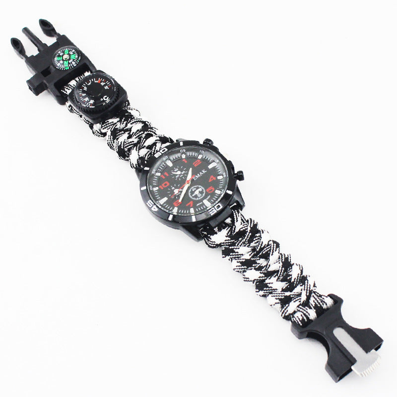 EMAK Survival Watch Camping Outdoor Medical Multi-Functional Compass Thermometer Rescue Paracord Wristband Equipment Tools Kit
