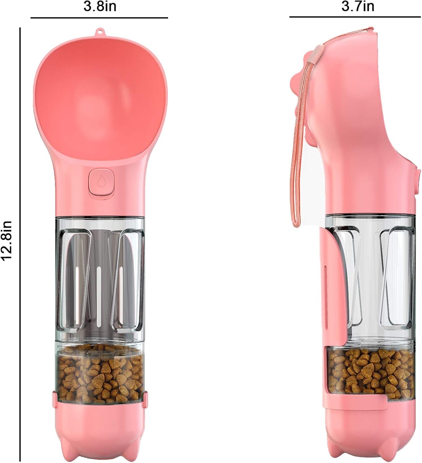 Dog Water Bottle, 4 in 1 Pet Travel Water Cup with Food Box, Shovel,Garbage Bags for Hiking Travel(Pink)