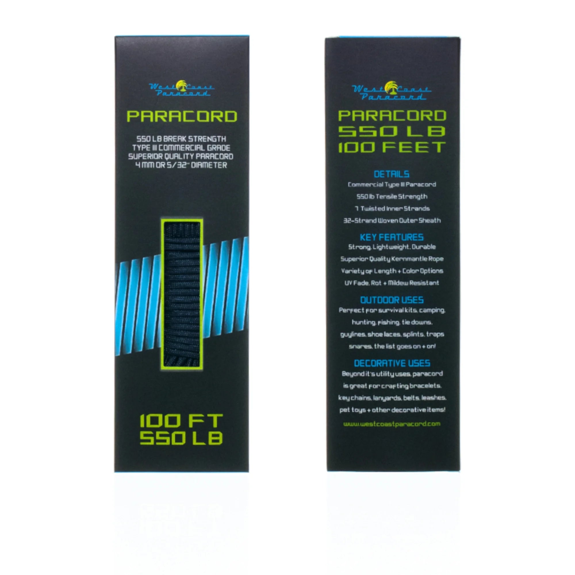 550 Paracord - Type III Parachute Cord - 100 Foot Hanks - Multiple Colors - Perfect for Crafting, Bracelets, Survival & Camping
