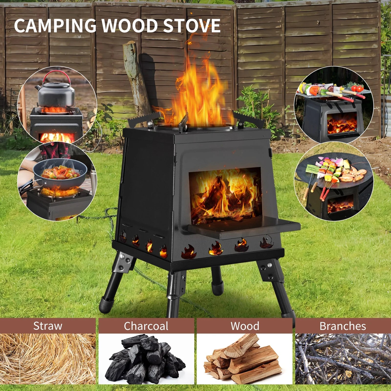 Outdoor Wood Burning Stove, Portable Camping Wood Stove for Backpacking Outdoor Cooking, Easy to Carry and Assembly