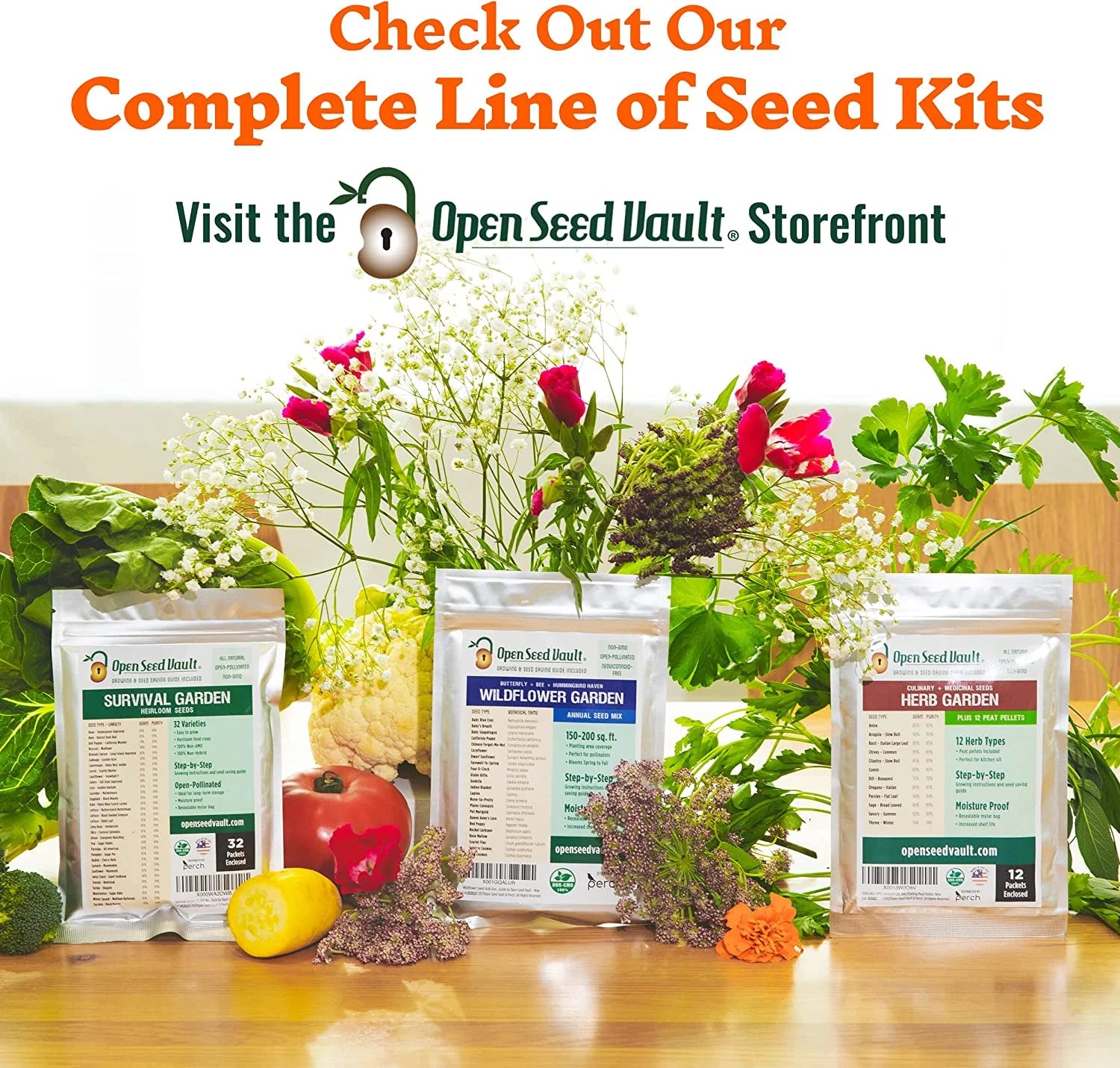15000 Heirloom Vegetable & Fruit Seeds (32 Pack), Non-Gmo Organic