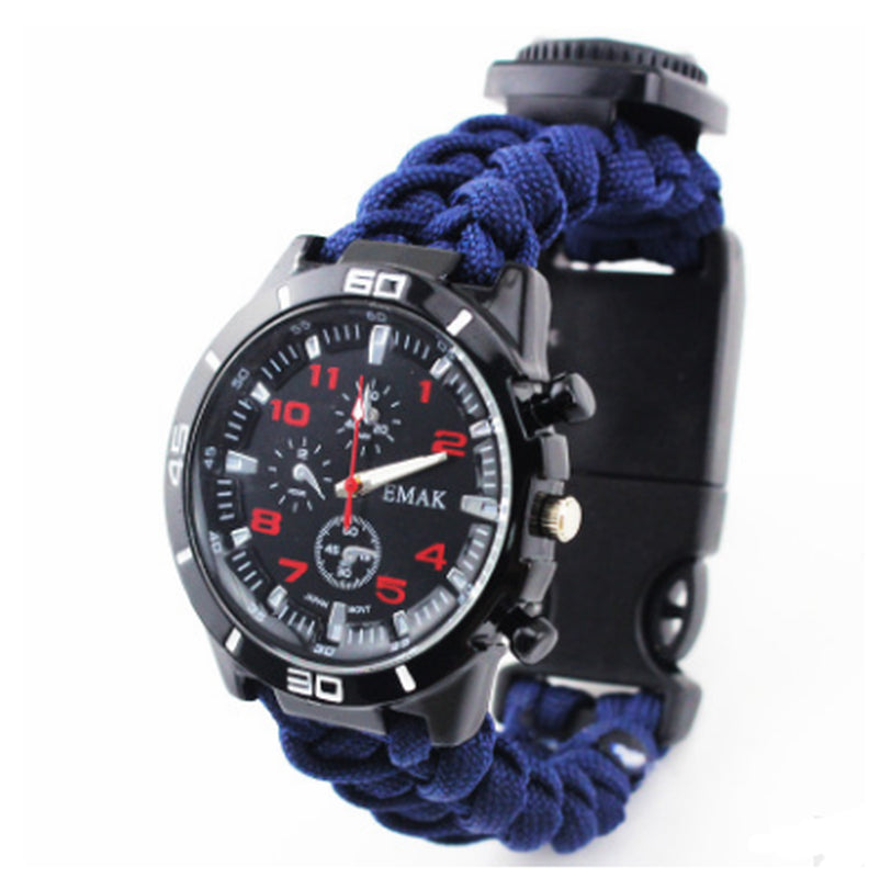 EMAK Survival Watch Camping Outdoor Medical Multi-Functional Compass Thermometer Rescue Paracord Wristband Equipment Tools Kit