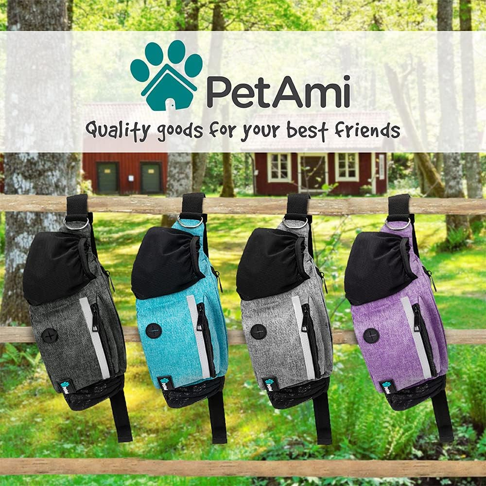 Dog Fanny Pack, Treat Pouch for Dog Walking, Training, Built in Poop Bag Dispenser, Water Bottle Holder, Collapsible Bowl, Pet Treat Waist Belt for Hiking, Running, Kibbles (Turquoise)