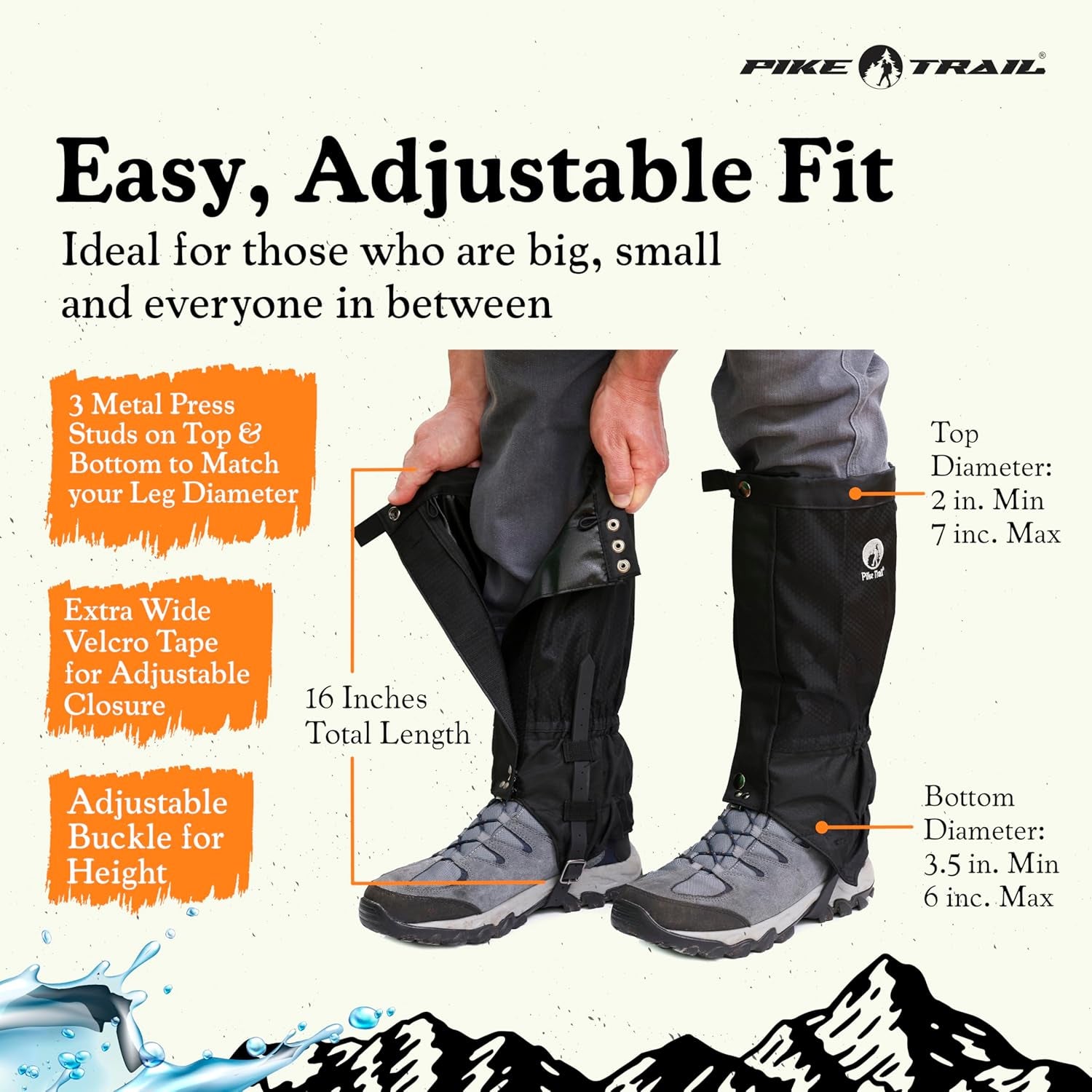 Adjustable Leg Gaiters - Lightweight, Waterproof - Leg Guards for Men & Women - Hiking Essentials Ideal for Hunting, Trekking & Fishing - 1 Pair