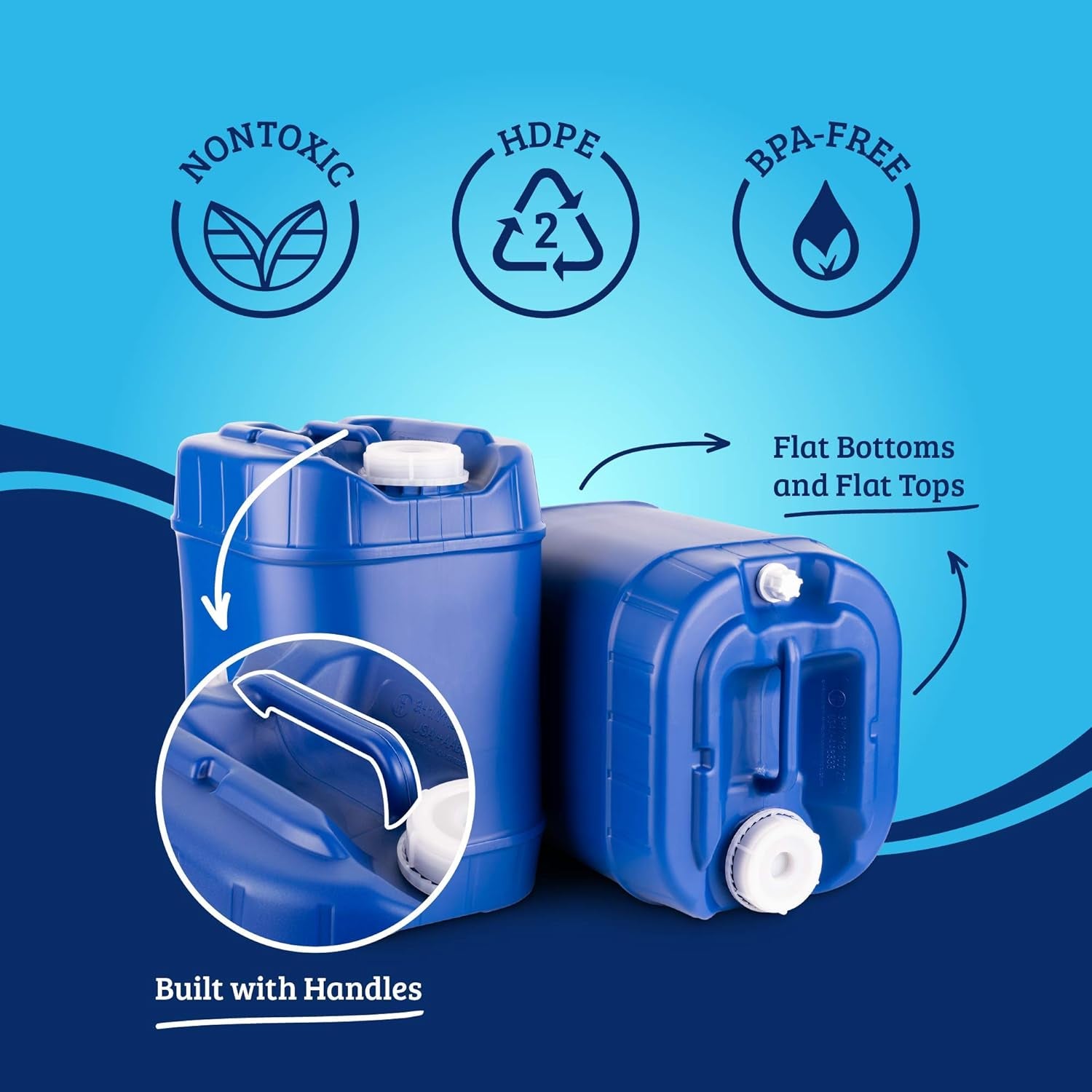 5-Gallon Stackable Water Storage Containers, Emergency Water Storage for Camping and Disaster Preparedness, 20 Gallons