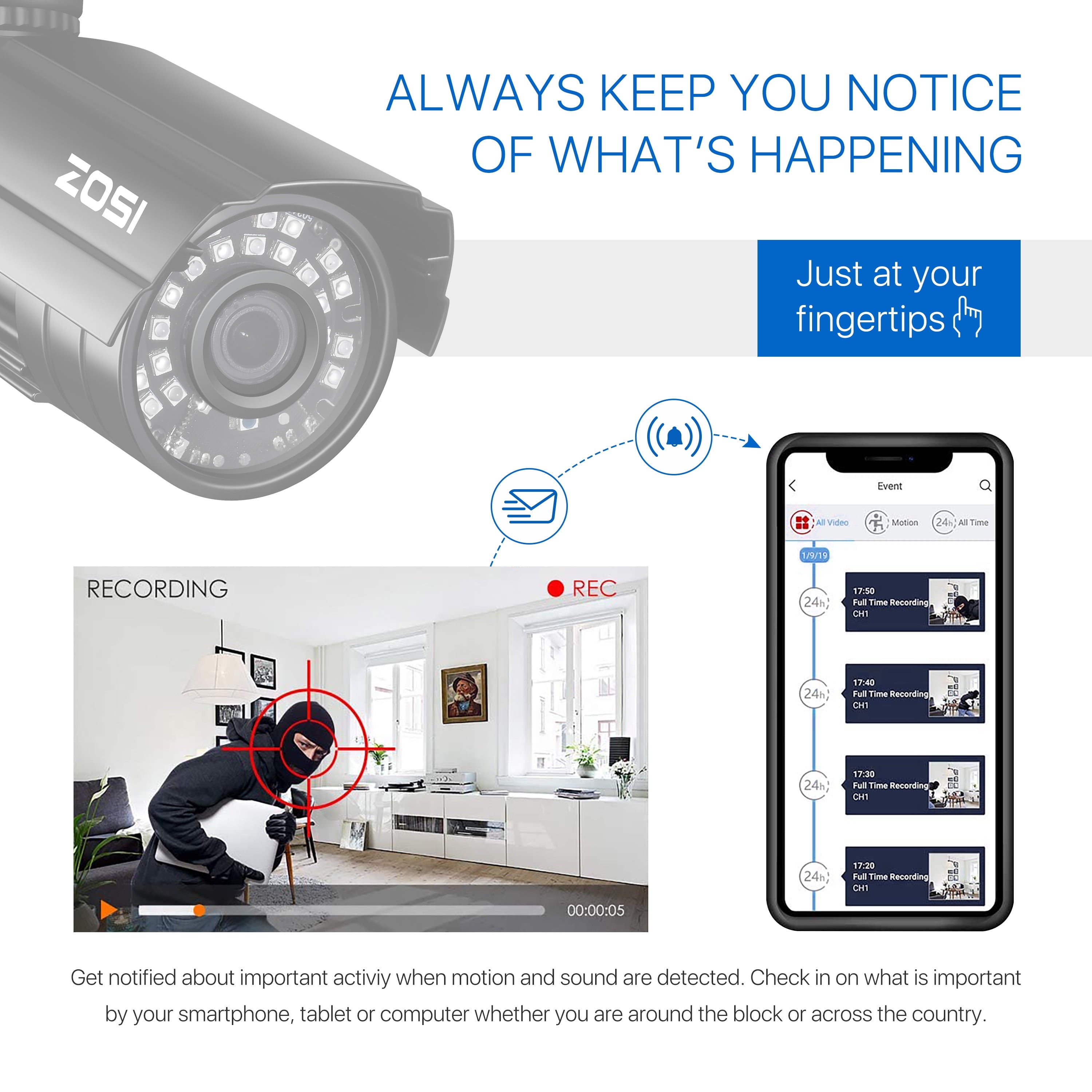 3K Lite Security Camera System,  8-Channel FULL 1080P HD Video Security System CCTV DVR Built-In 1TB Hard Drive, Indoor/Outdoor 2.0MP Weatherproof Surveillance Security Camera System