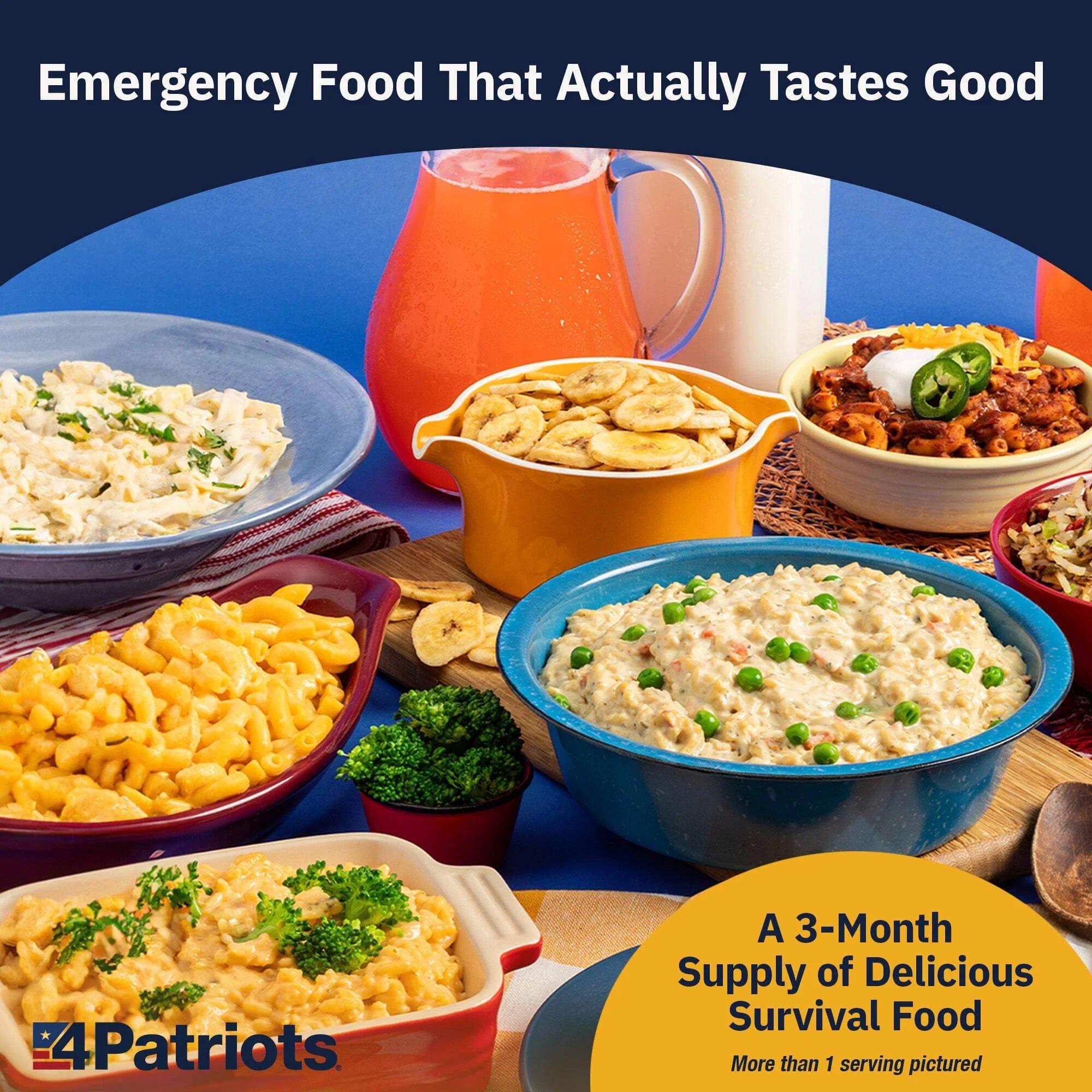 4Patriots: 3-Month Survival Food Kit - Emergency Food Supply - Freeze Dried Food - Designed to Last 25 Years - 688 Servings - 135,840 Total Calories - Disaster-Resistant Packaging