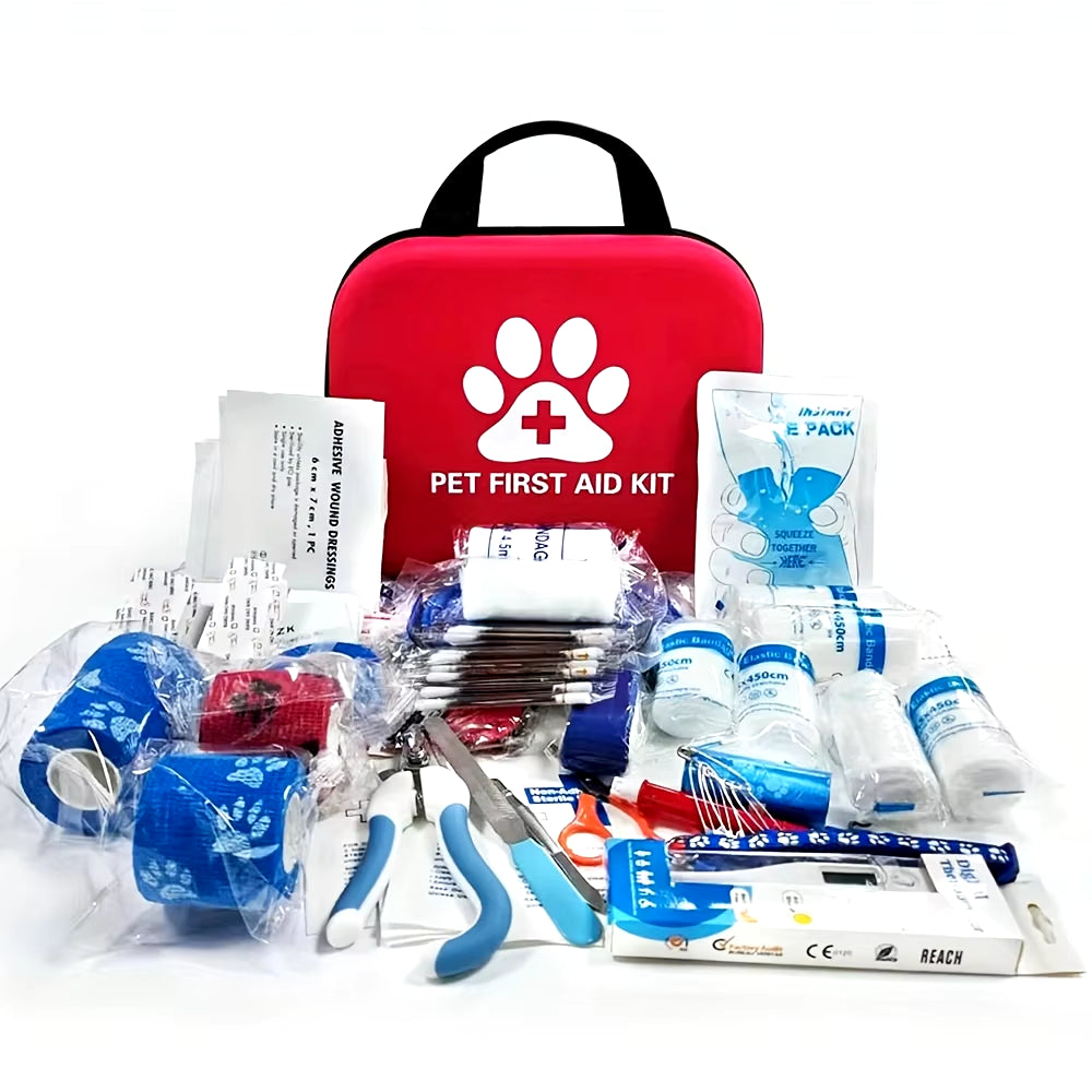 61Pcs Portable EVA Emergency Dog ​​And Cat Pet First Aid Kit Set for Outdoor Travel and Camping with Medical Supplies