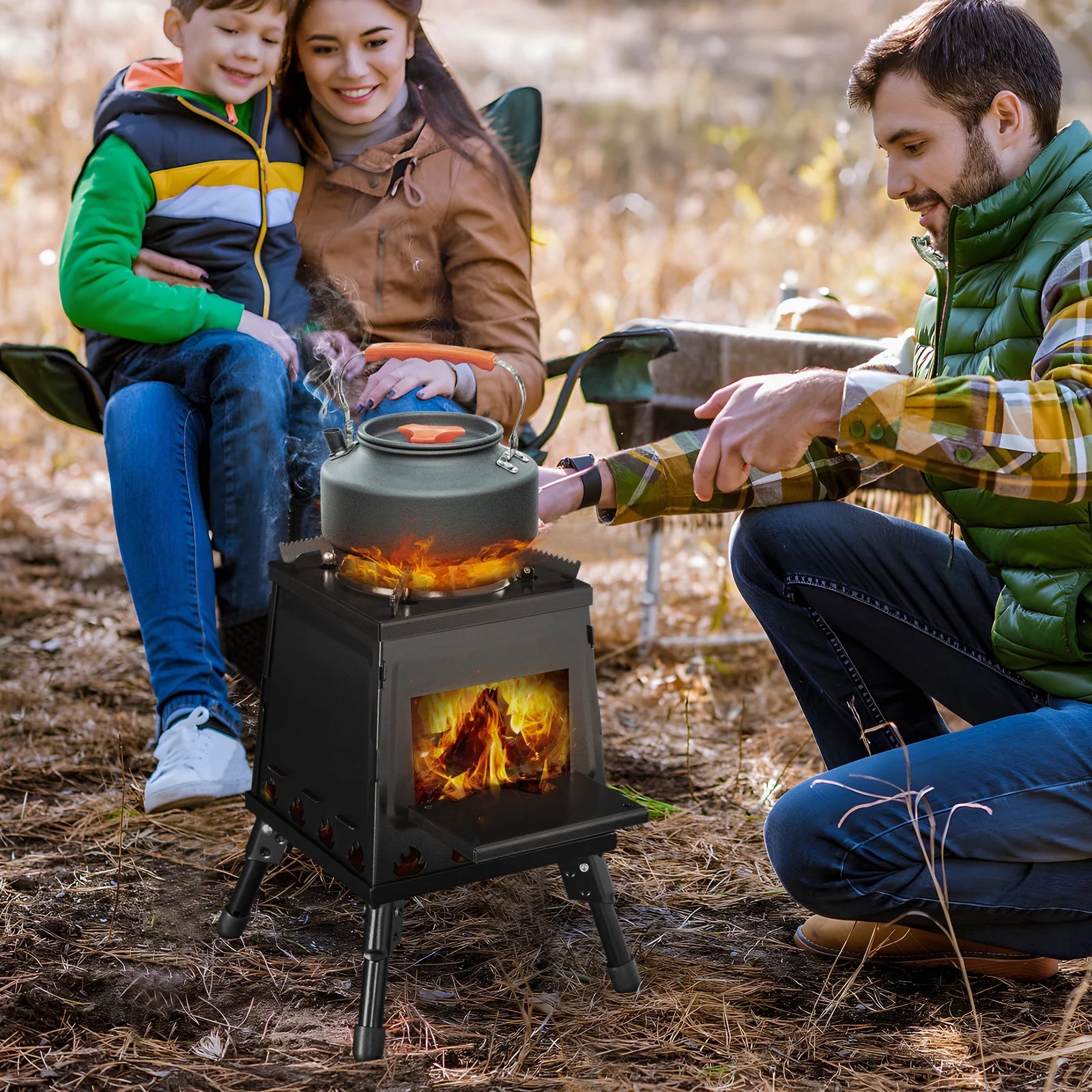 Outdoor Wood Burning Stove, Portable Camping Wood Stove for Backpacking Outdoor Cooking, Easy to Carry and Assembly