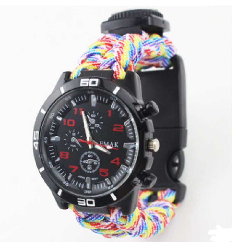 EMAK Survival Watch Camping Outdoor Medical Multi-Functional Compass Thermometer Rescue Paracord Wristband Equipment Tools Kit